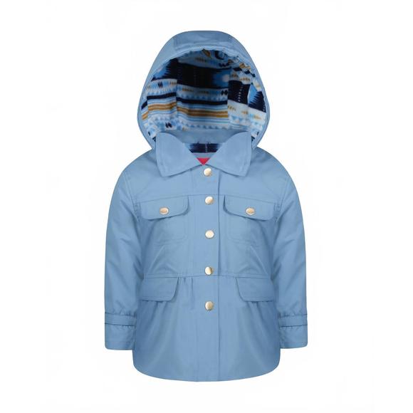NEW LONDON FOG girls snap-front skirted trench with hood in blue